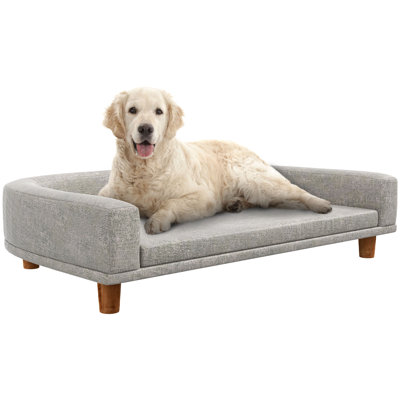 PawHut Dog Sofa Couch 1pc Large Dog Cat Pet Bed with Comfortable Cushion Washable Cover Wooden Legs Anti-slip Mat Gray