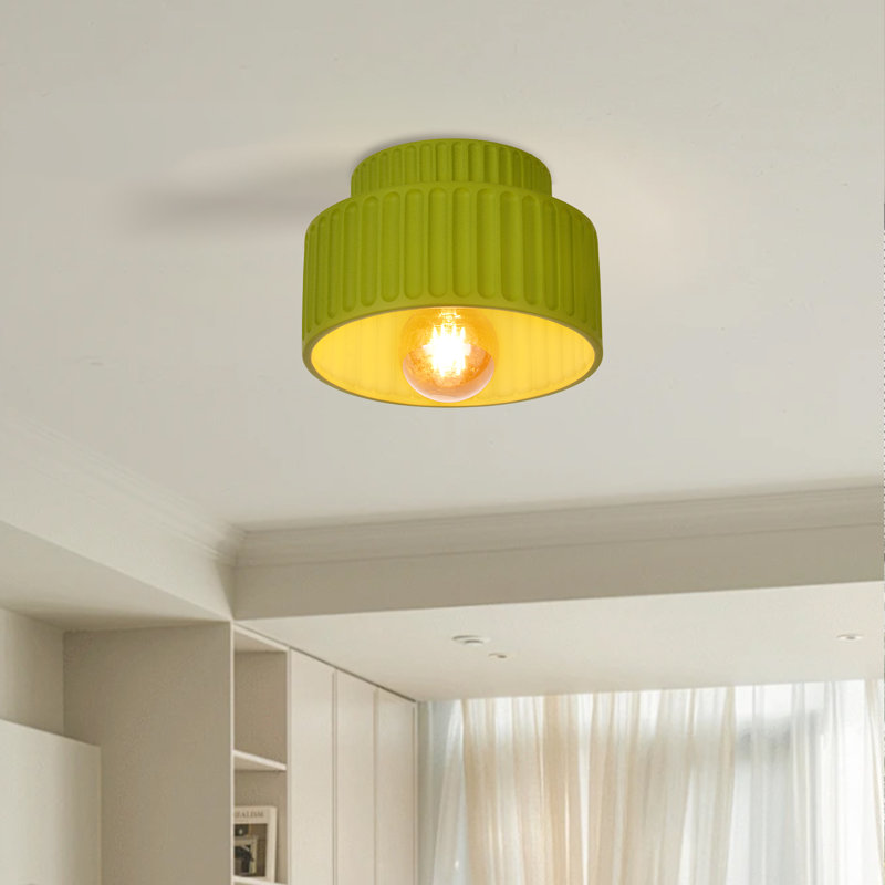 Resin Light Green Semi Flush Mount Ceiling Lamp for Bedroom Corridor