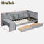 Lit de jour rembourré avec 2 tiroirs, tablettes de rangement, armoires rabattables et table d'appoint, rayures verticales-2131017867