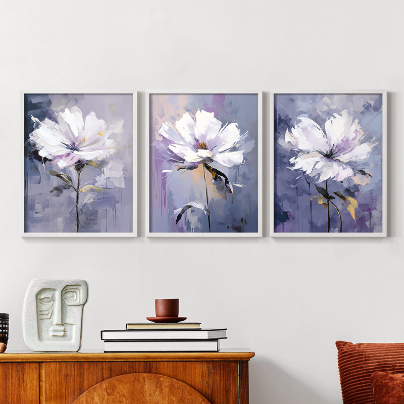 Étude florale, série CXL III, ensemble de 3 estampes numériques, prêt à accrocher, Cadre blanc, H 10 po x l 8 po