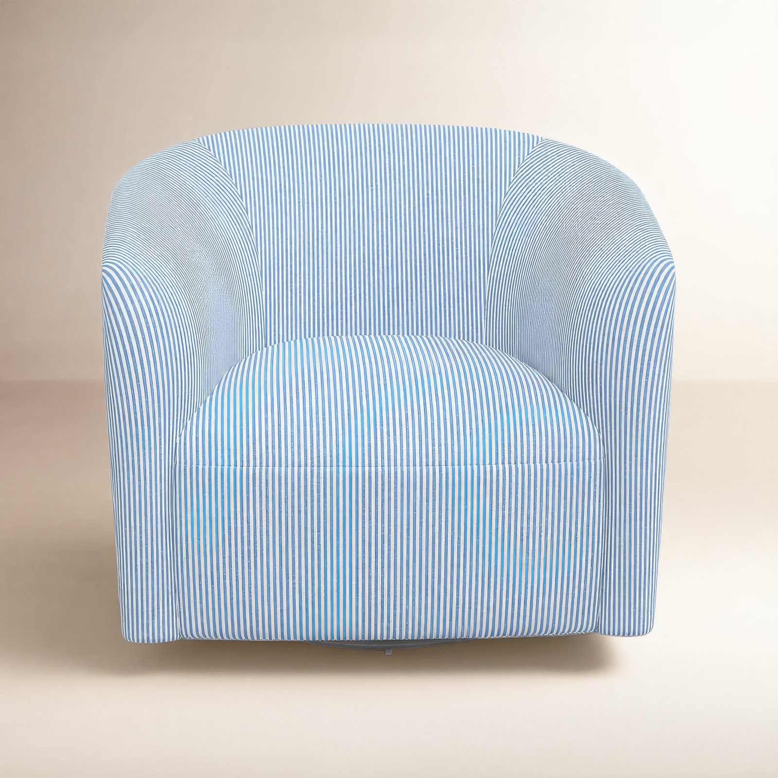 Marita Upholstered Swivel Barrel Chair, Prep Stripe Blue