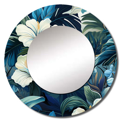 Twilight Oasis Tropical Pattern - tropical  Decorative Mirror, Green Round Wall Mirror, Printed Metal Art