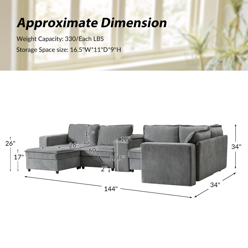 Canapé modulaire avec rangement Buelow, Polyester gris