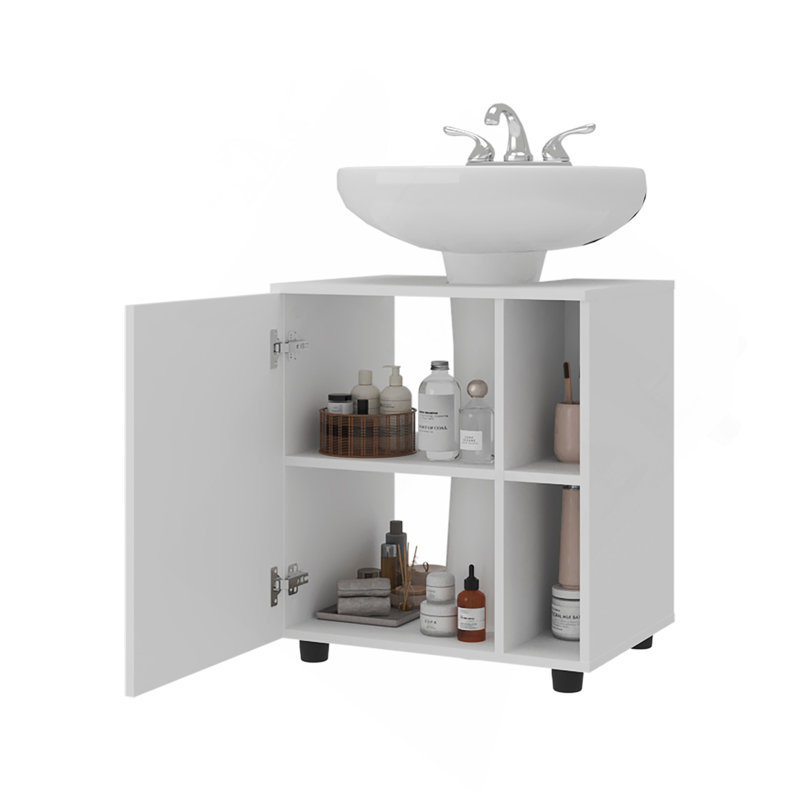 Armoire de salle de bain Parade, 1 porte, 5 compartiments ouverts, finition mélamine, blanc, Blanc