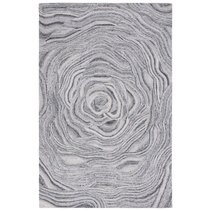 Abstract 148 Area Rug In Dark Gray / Black, Rectangle 4' x 6'