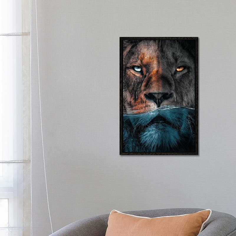 Badass Lion by Zenja Gammer - Print on Canvas, 66.04 cm H x 45.72 cm W, Black Framed