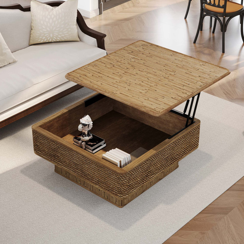 Table basse vintage avec rangement réglable et élévateur silencieux