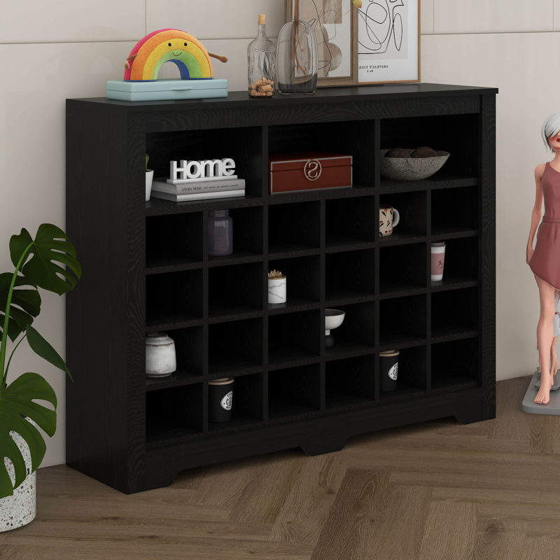 Sleek Design 24 Shoe Cubby Console, Modern Storage Cabinet With Curved Base, Versatile Sideboard For Hallway, Living Room