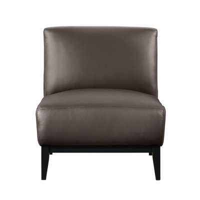 Fauteuil en cuir confortable avec coussins bruns, pieds en bois massif au fini noir, limite de poids de 300 lb, mousse haute densité de luxe moderne, soutien, style contemporain