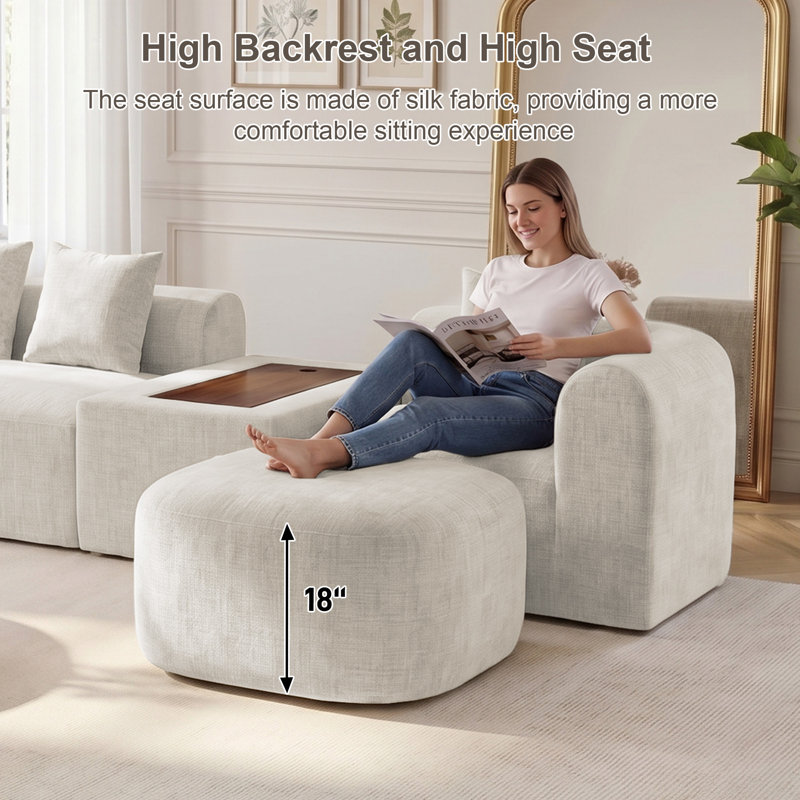 Canapé modulaire chenille modulaire avec siège de chargement USB personnalisable pour salon, Beige Chenille