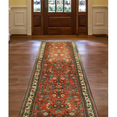 One-of-a-Kind 4' X 12'3" 1980s Runner Wool Area Rug in Rust