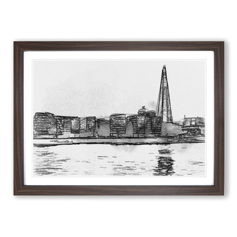 The Shard & London Skyline in Abstract - Picture Frame Graphic Art Print, 40cm H x 60cm W x 2cm D, Walnut