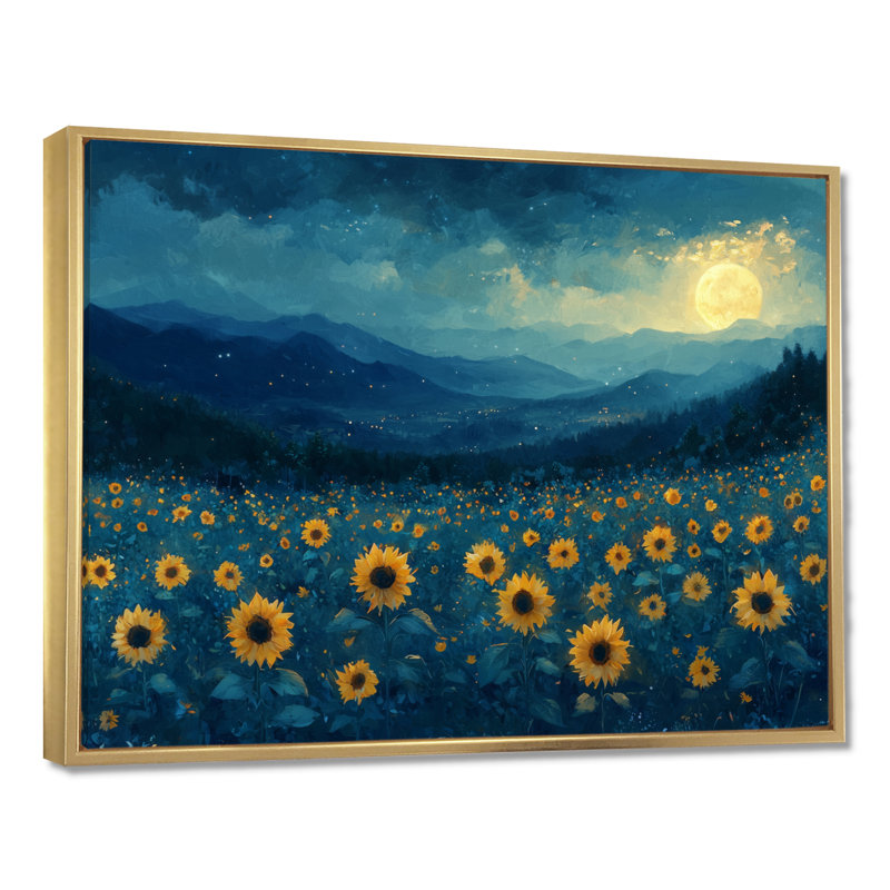 Duharte Midnight Sunflowers par Vincent I - art mural toile de tournesols, Impression encadrée flottante, H 16 po x l 32 po