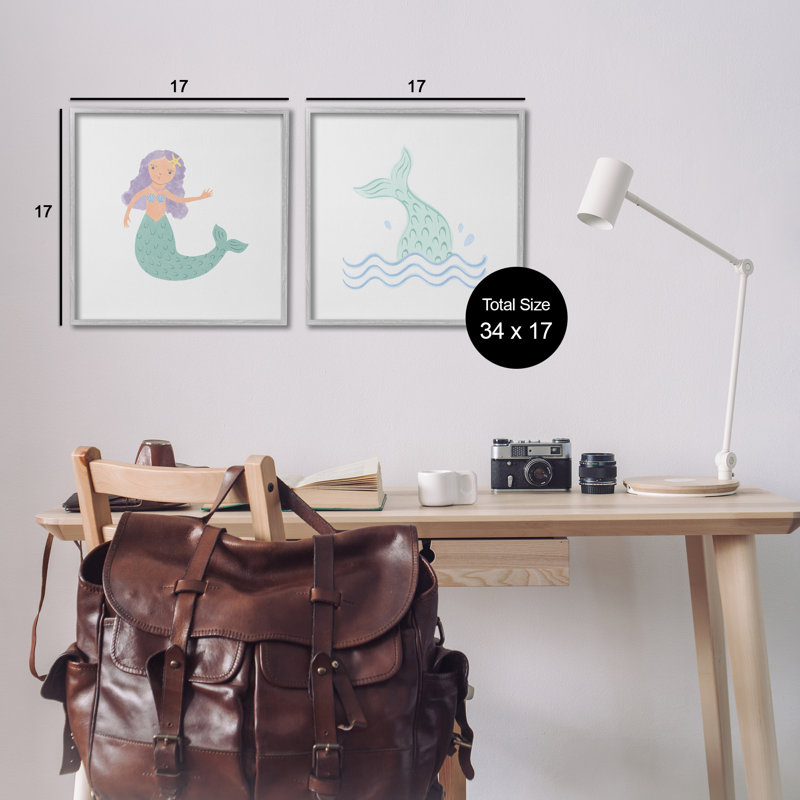 «Ocean Mermaid Splash», ensemble de 2 giclées par Carrie Cantwell, Estampe numérique Farmhouse, H 17 po x l 17 po