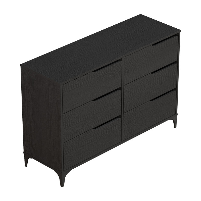 Norcross 6 Drawer 46.5'' W Double Dresser, Black Oak