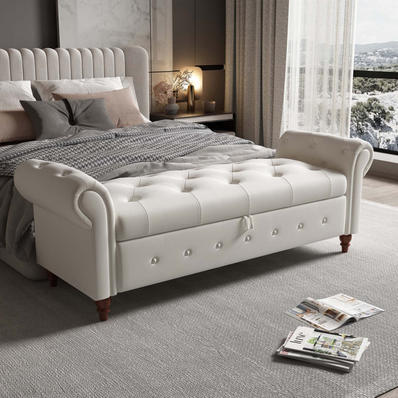 Banc de lit avec accoudoirs pour chambre à coucher, Beige