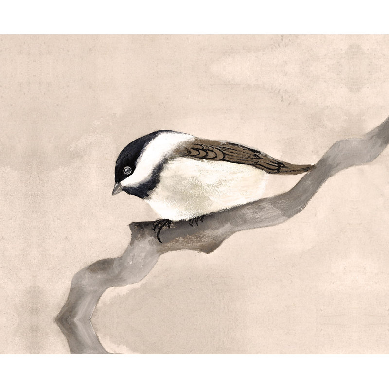 Little Bird Sparrow Black and Brown - Painting Print, 30cm H x 46cm W, Black Floater Framed
