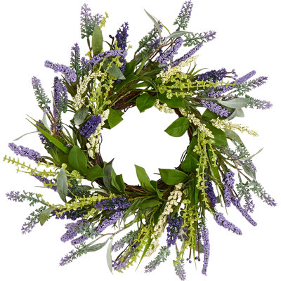 14" Lavender Wreath with Leaves on Twig Base