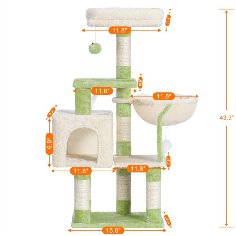 Arbre à chat Evola, H 43,31 po x l 12,6 po x L 17,32 po, Vert / beige