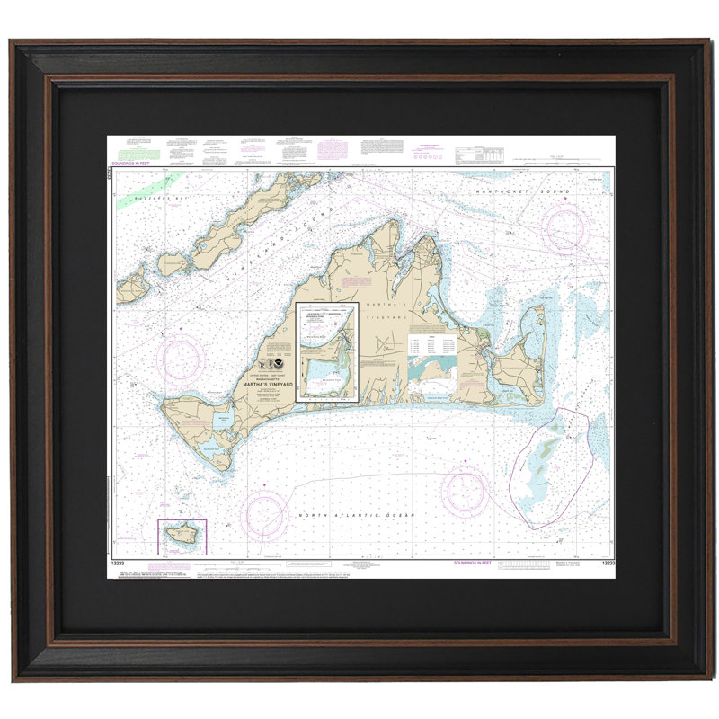 Martha's Vineyard, MA | Nautical Chart | Framed Print, 29'' H x 36" W