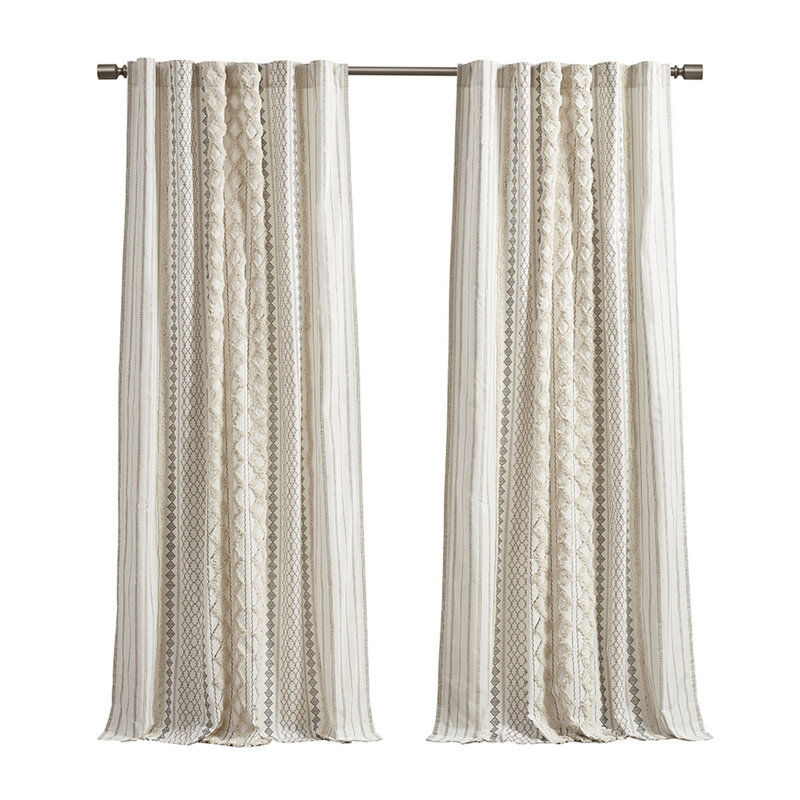 Panneau de rideau en coton avec rayures et doublure en chenille pour une décoration intérieure plus intime, Bleu