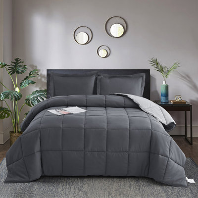 3pc Comforter Set - All Season Reversible Down Alternative Comforter with Two Shams - Breathable, Soft, Fluffy