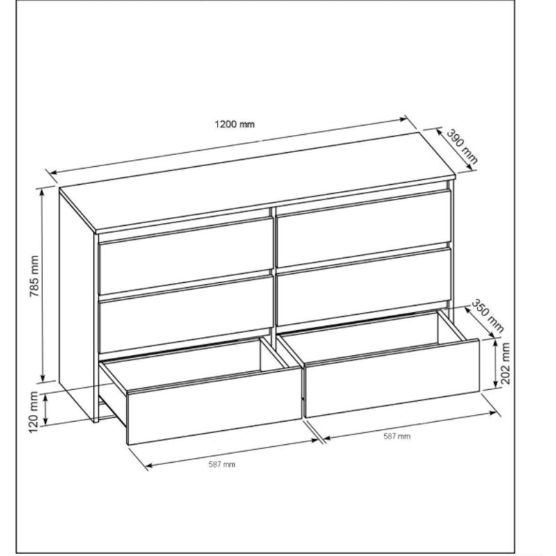 Traynor 120cm W 6 - Drawer Chest of Drawers, White Gloss