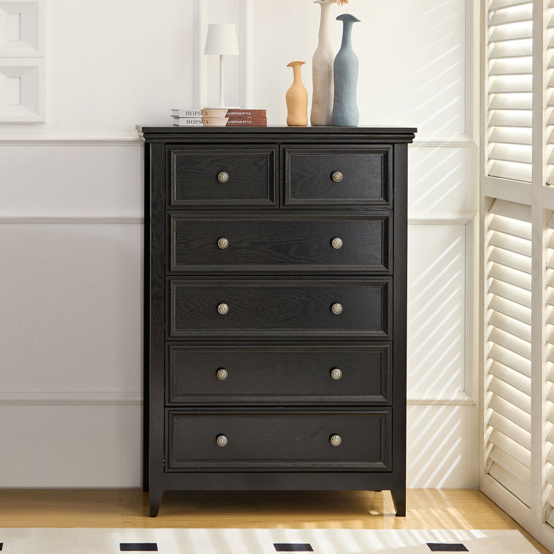 Farmhouse 6-Drawer Tall Dresser - Storage Chest For Bedroom, Entryway & Hallway, Black