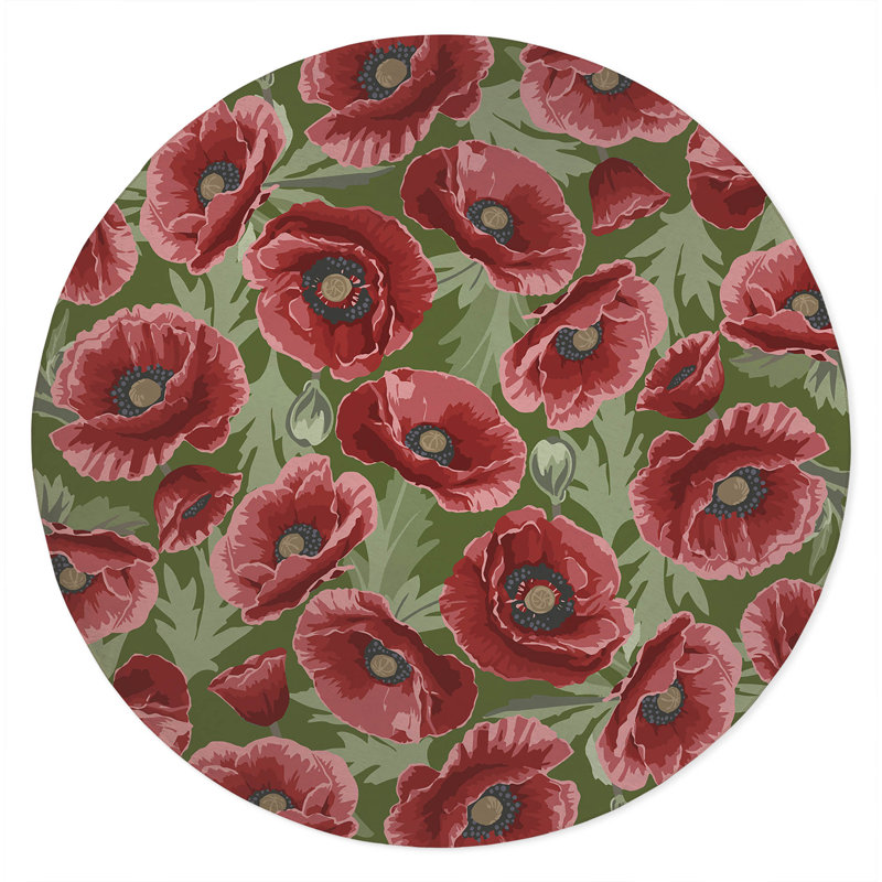 Poppie Soft Step Outdoor Area Rug, Round 5', Evergreen