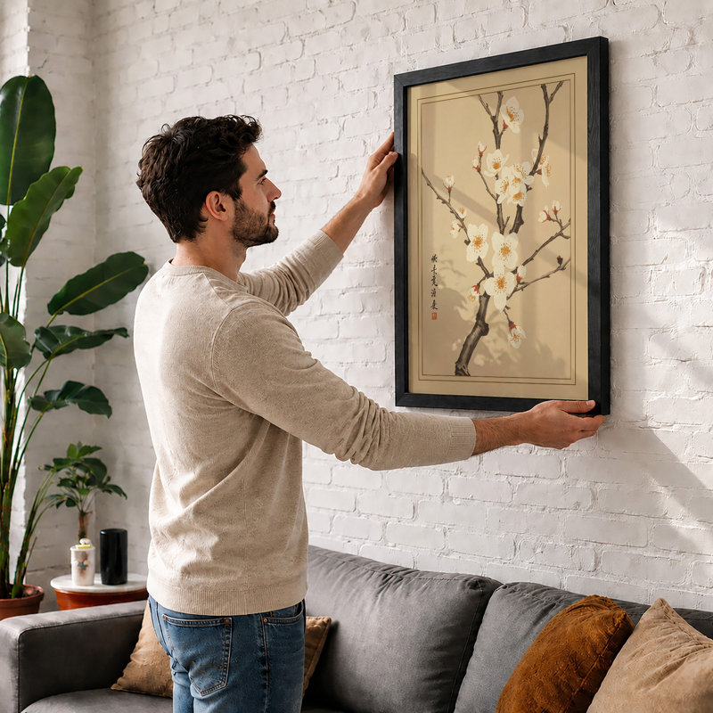 Plum Blossom Branch Japandi - Framed Print, A1 - 84.1 x 59.4 cm, Unframed
