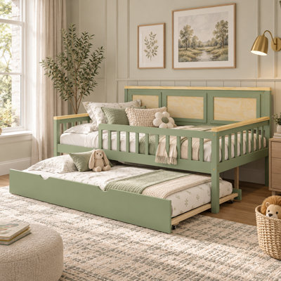 Meadowlark Full Wooden Daybed with Guardrails and Twin Pull Out Trundle