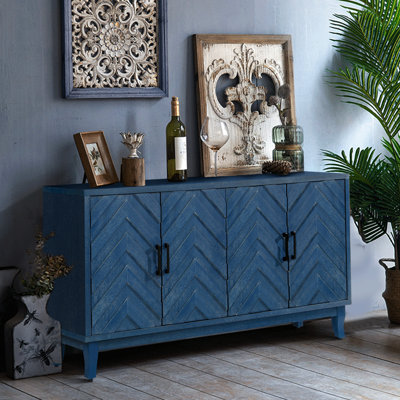 Console antique en bois bleu marine à 4 portes pour un rangement polyvalent et facile à nettoyer
