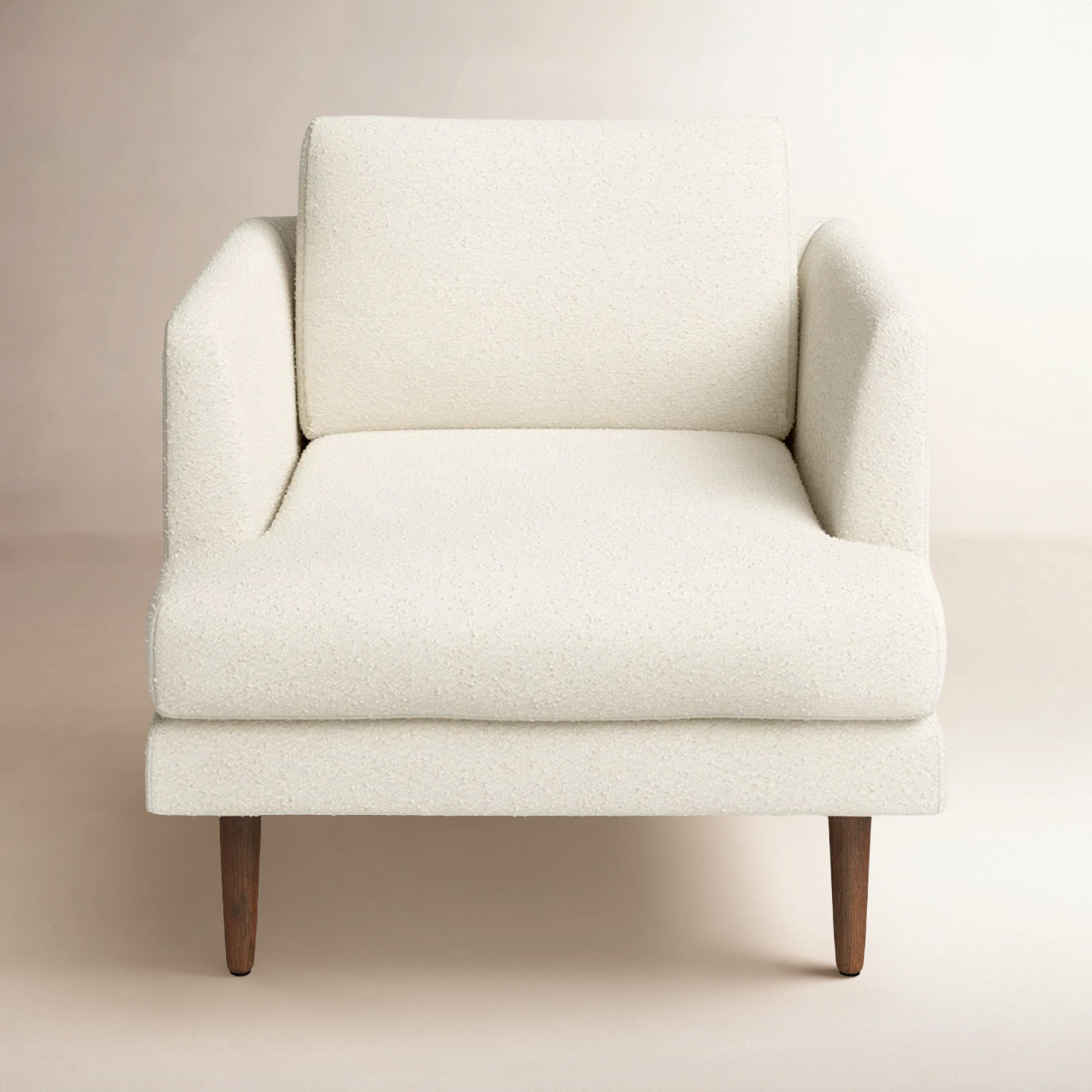 Miller Walnut Armchair, Cream  Boucle