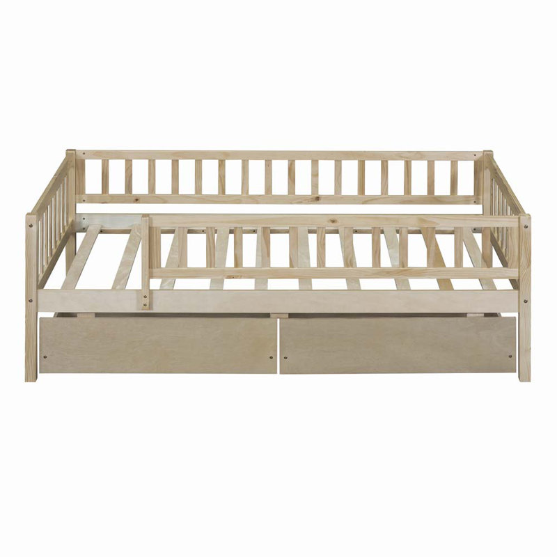 Kallel Daybed with Two Drawers and Guardrails, Twin, Brown