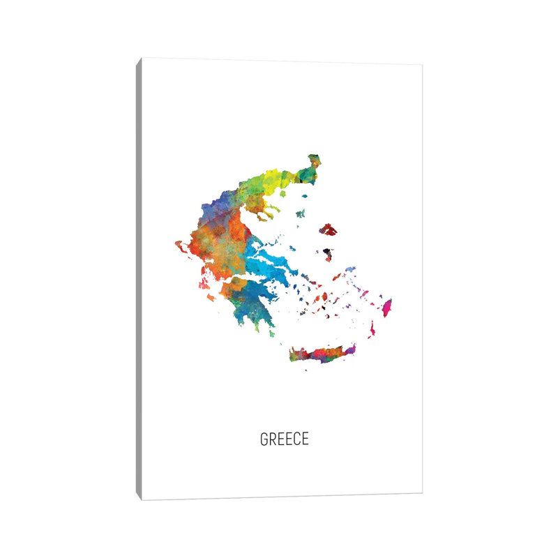 Greece Map by Michael Tompsett - Wrapped Canvas Print, 20.32 cm H x 30.48 cm W