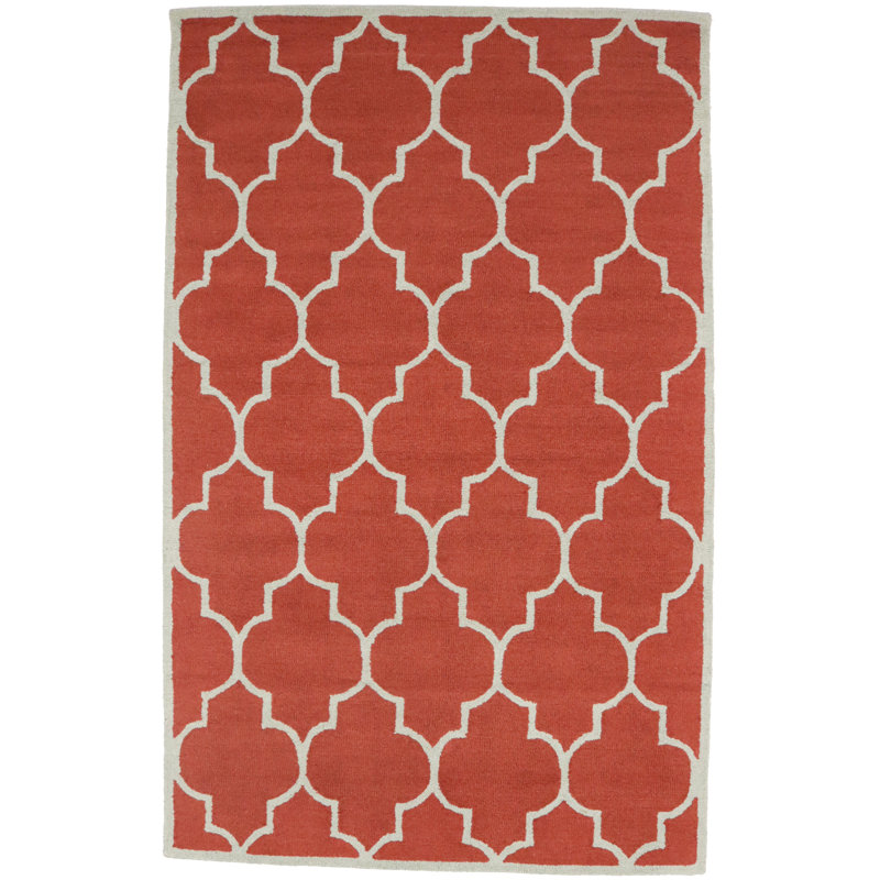 Trellis Handmade Tufted Wool Area Rug in Rusty Red