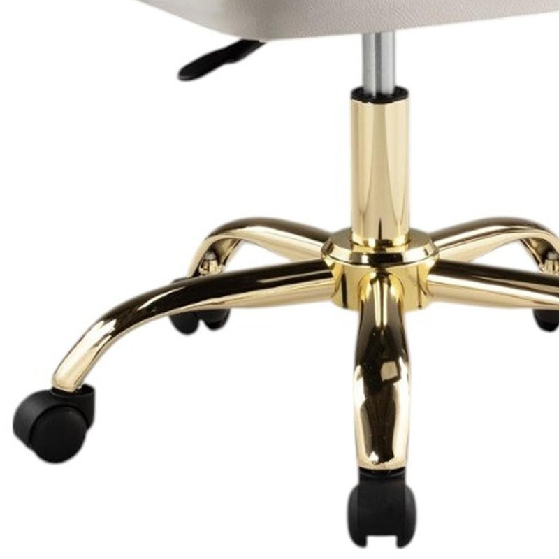 Chaise de bureau pivotante blanche et dorée en similicuir