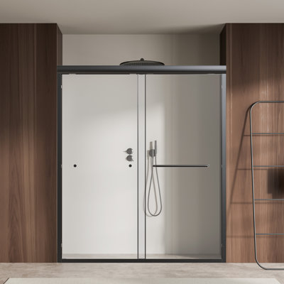 56-60"w X 70"h Semi-frameless Double Sliding Shower Door, 1/4" (6mm) Tempered Glass, Matte Black