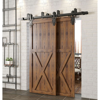 Ensemble de quincaillerie de porte de grange à double rail pour deux utilisations Black Rustic Imperial Design (porte non incluse)