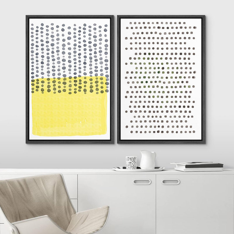 Abstrait, blocs de couleurs vives, peinture foncée, pois sur bloc de couleur jaune, Noir, H 36 po x l 48 po