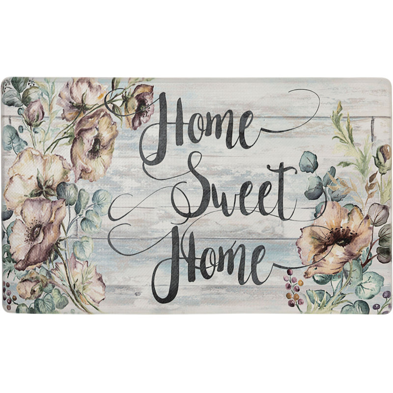 Grey and Blue Floral Anti-Fatigue Kitchen Mat
