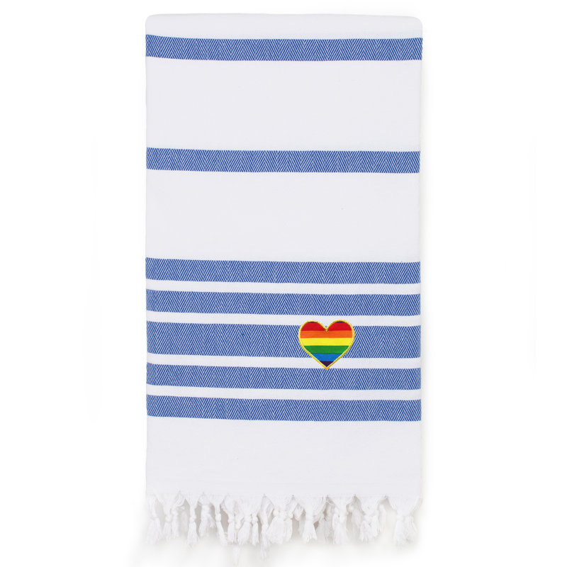  Serviette de plage turque en coton, Bleu / blanc