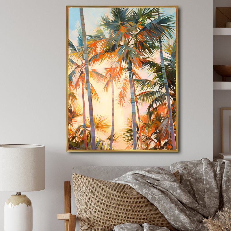 Impression romantique sur toile Pyles Palm Trees I, H 32 po x l 16 po x P 1 po, Cadre flottant doré