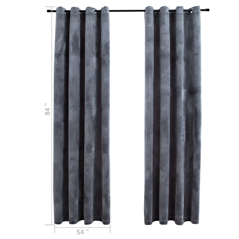Bertello Velvet Blackout Curtains with Rings, Anthracite, 54" W x 95" L