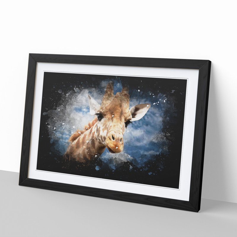 Giraffe Vol.2 - Picture Frame Painting, 48cm H x 65cm W x 2cm D, Black Framed