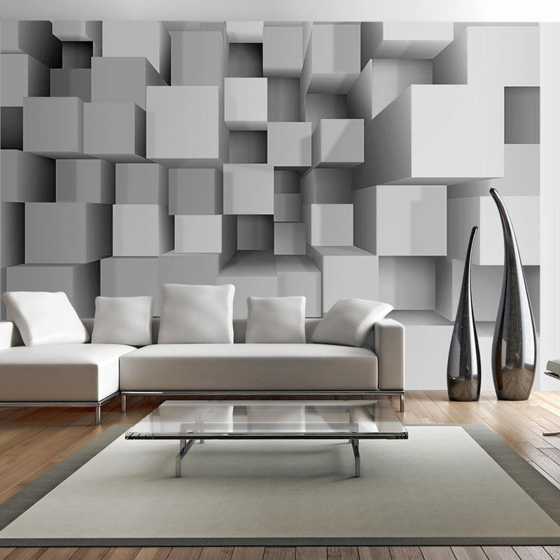 Murale blocs abstraits Ammiel 3D, L 110 po x l 157 po, Traditional Unpasted, Gray