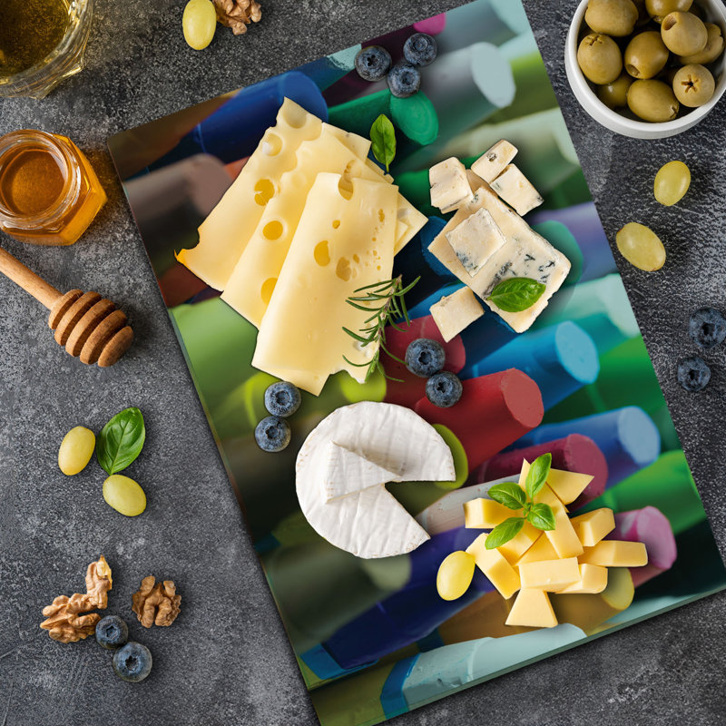 Ambesonne Crayon Cutting Board Large Size Focused Macro Paint Element Multicolor