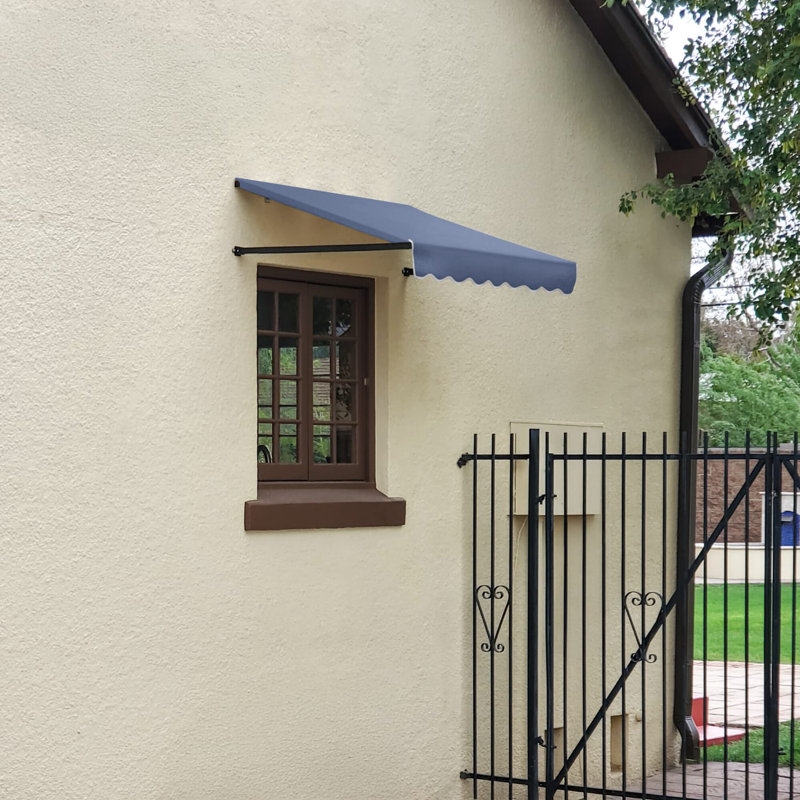 Auvent fixe en tissu acrylique rétro Awntech Dallas, H 31 po x l 52,5 po x P 24 po, Bleu cendré
