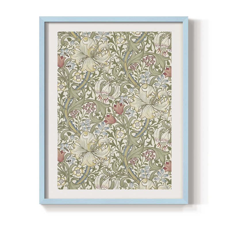 Reproduction florale rétro encadrée de couleur cccv - bois massif, Bleu, H 21 po x l 17 po