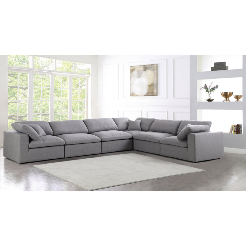 Burrows 158" Wide Linen Down Cushion Modular Corner Sectional, Grey Linen Textured Fabric